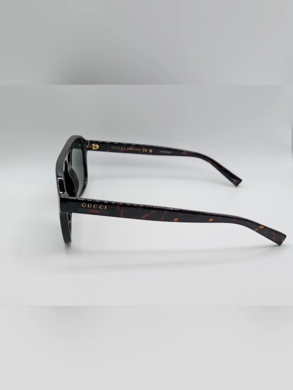 GUCCI Aviator Sunglasses Tortoise Shell Dark Green Lens GG1856S 002 w/ Case NEW